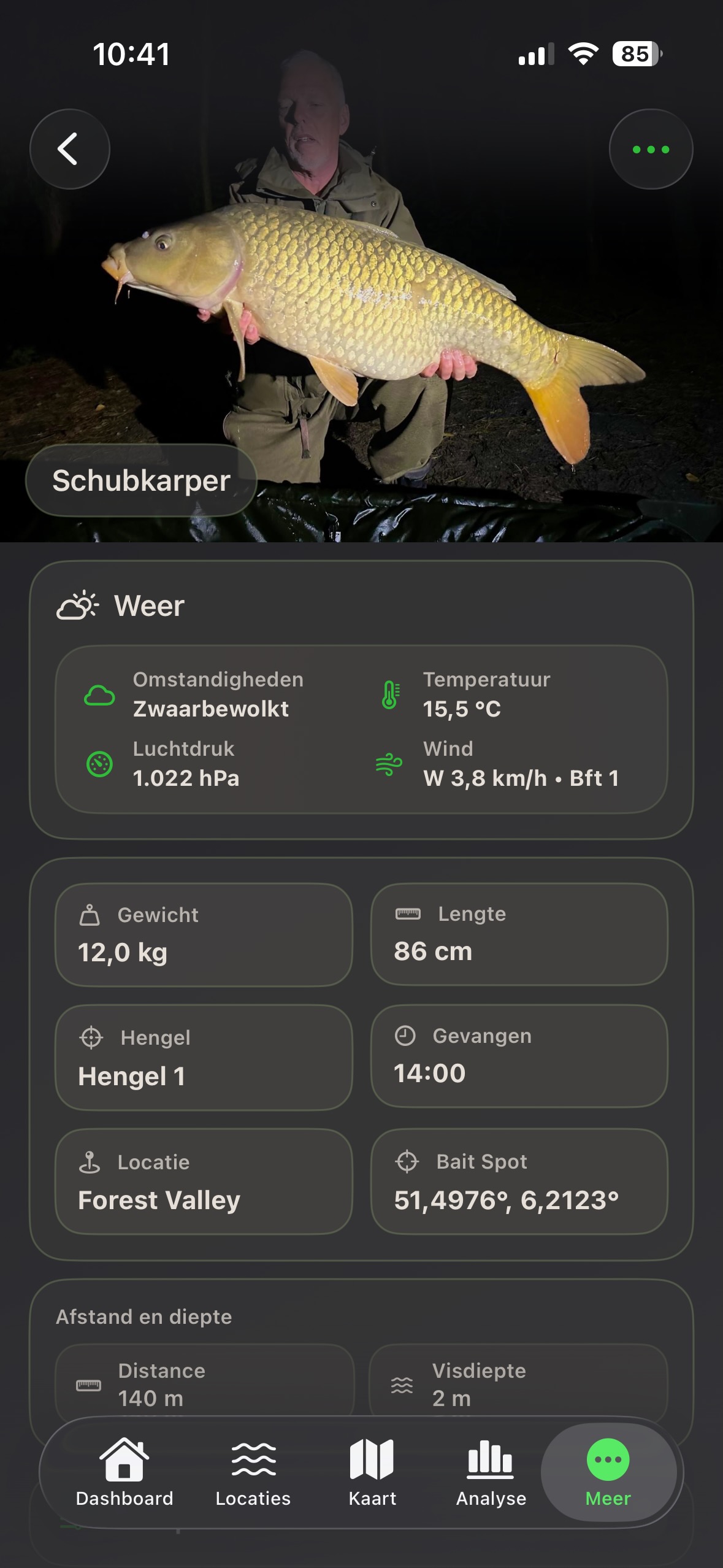 Analyse scherm van CarpChronicles